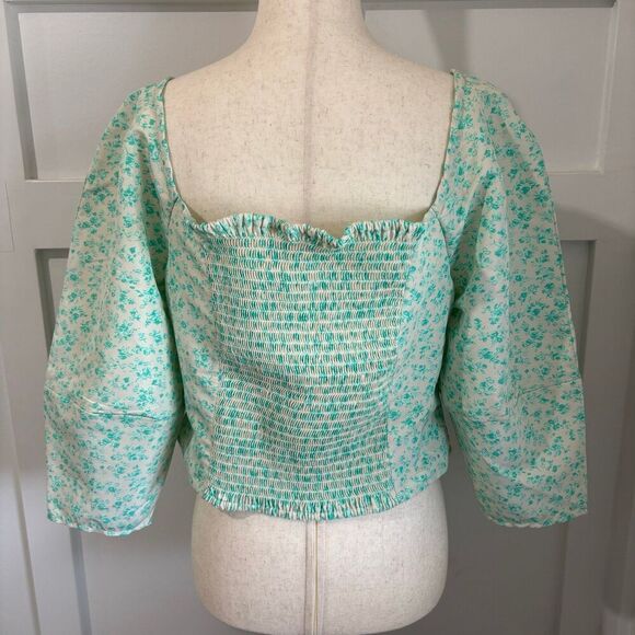 Levi’s The Statement Puff Sleeve Square Neck Cropped Blouse - Picture 4 of 9